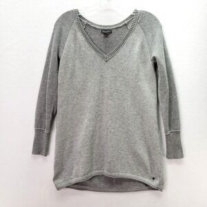 Eddie Bauer Sweater Womens Petite Small Gray V‎ Neck Long Sleeve Knit Raglan